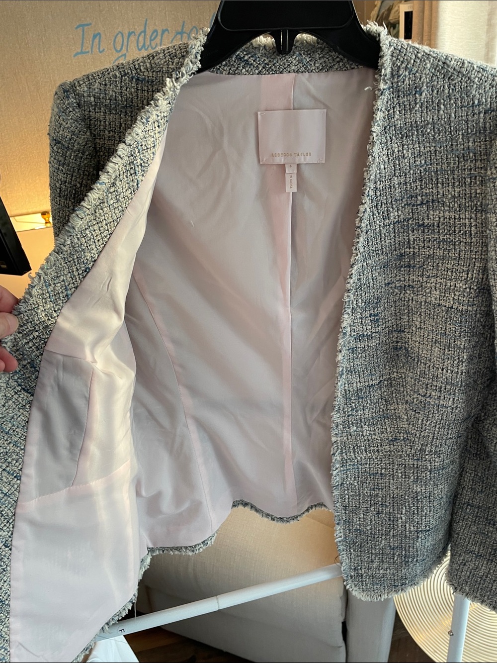 Rebecca Taylor Textured Open-Front Tweed Jacket in Light Gray and Navy - Picture 4 of 12
